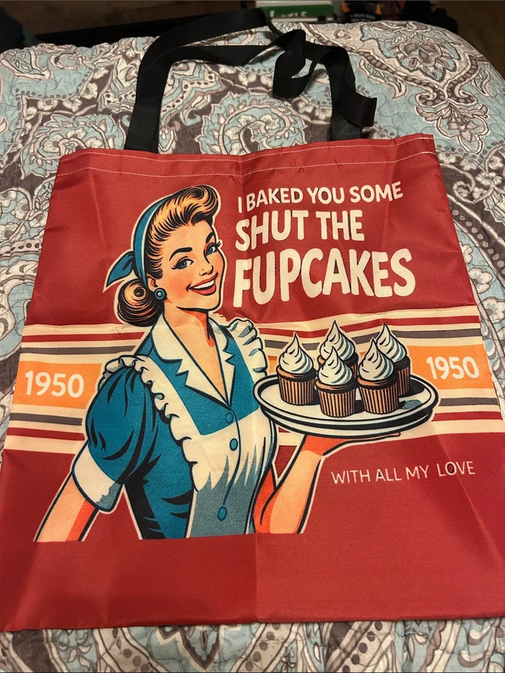 Retro Red 'Shut The Fupcakes' tote bag- Unbranded